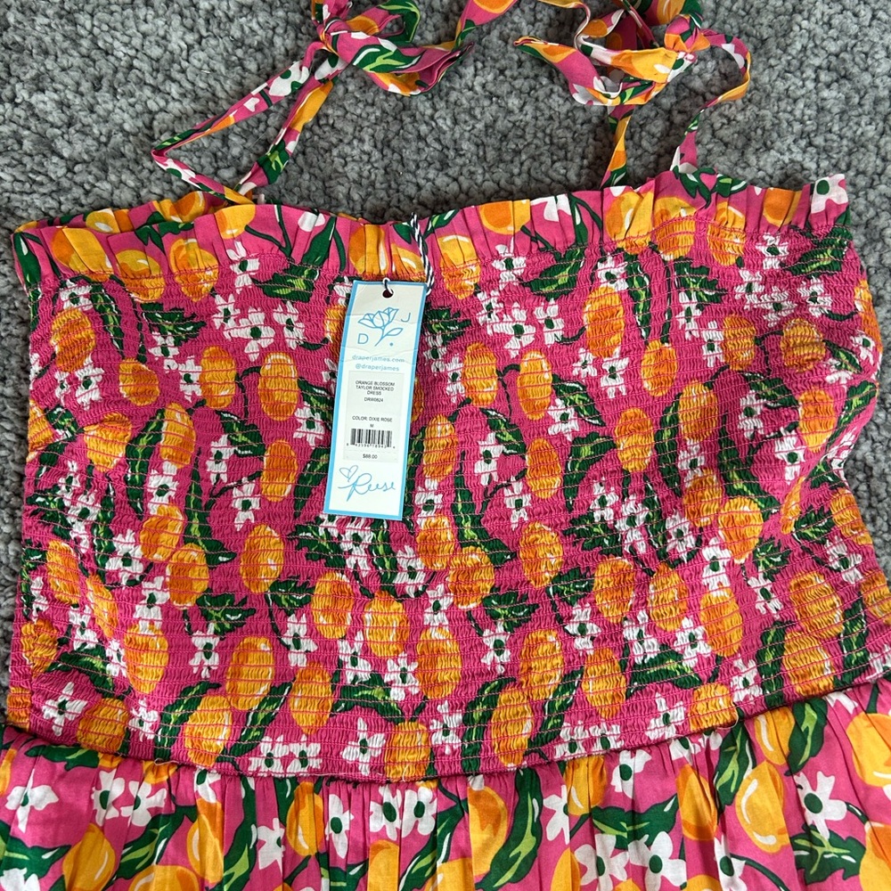 Draper James Orange Blossom Smocked Dress with Pockets Size Medium - Picture 4 of 12